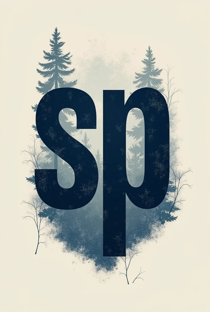logo with mixed sp letters, very dark blue, with grey and to imply that it is from a firewood company, with forest trunks something like that