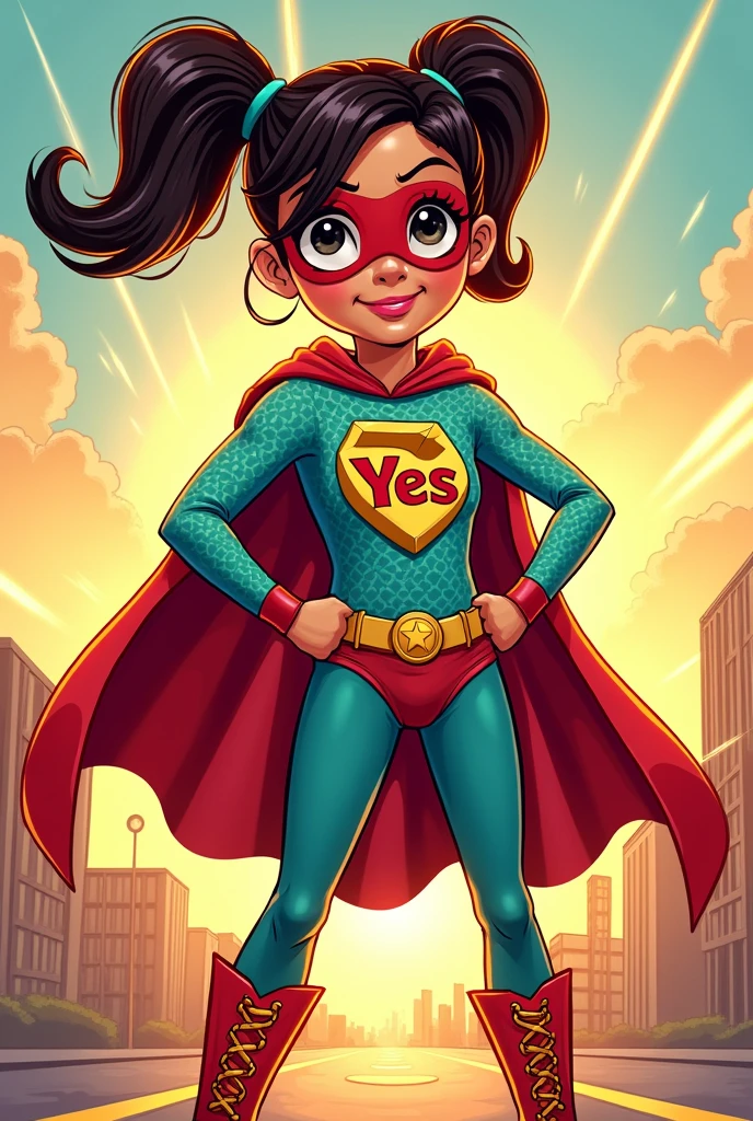 Illustration of a 7 year old girl superhero original logo "Yes"