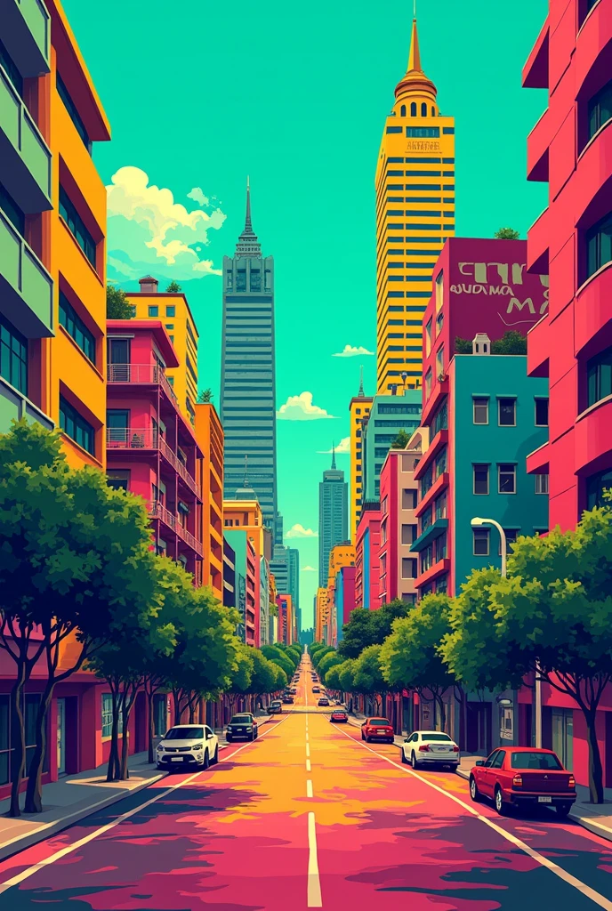 MAKE ANOTHER POP ART OF THE CITY OF MANAUS WITH VERY VIBRANT COLORS
