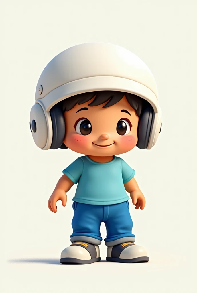 Fofão in blue pants and t-shirt and white helmet
