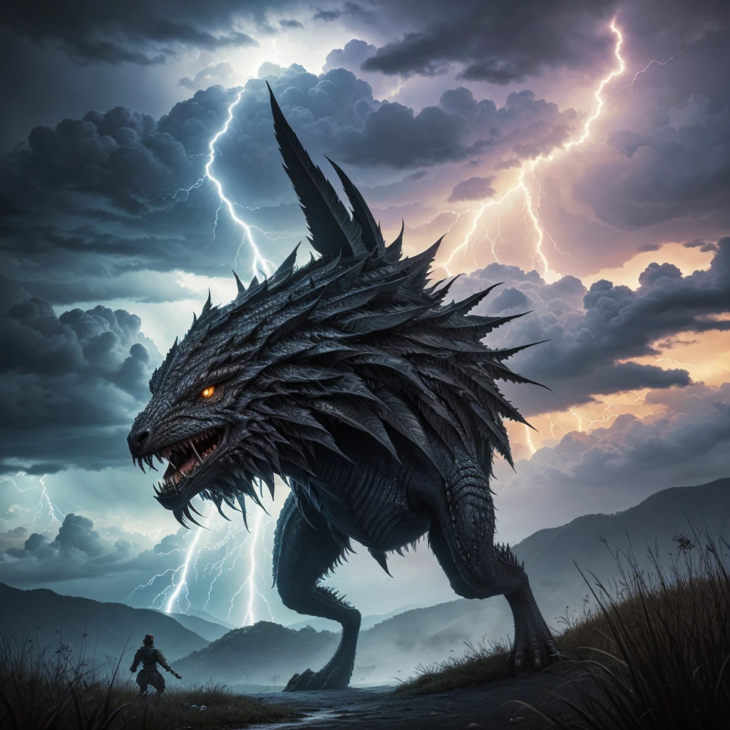 Xyx Elder is a type of Xyx native to Arderial This creature has a cloud-like body which is energized with lightning, masterpiece, best quality, background storm , in pointillism art style