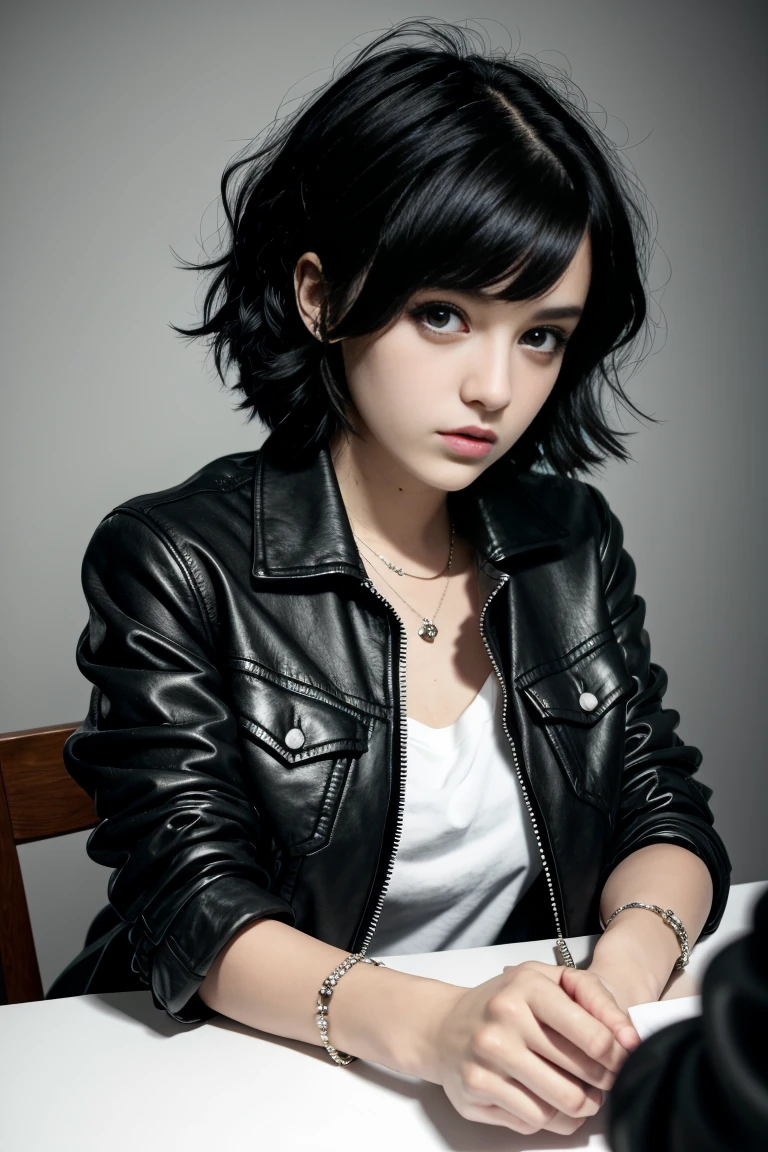 deux femme française ensemble sexy et mince de 18 ans menotté ,,emo girl, black short sleeve jacket , Realistic,