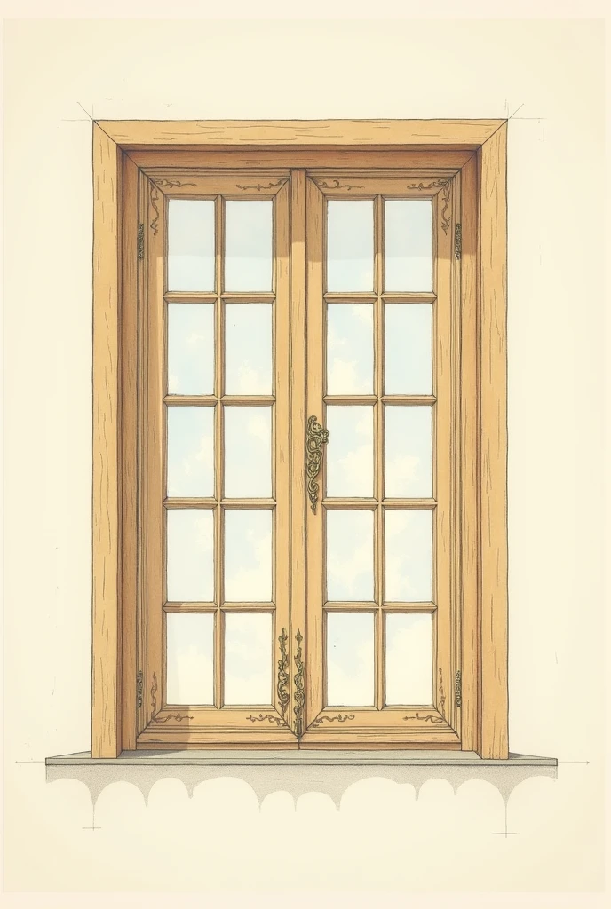 I need a wooden French window, assembly type, in drawing