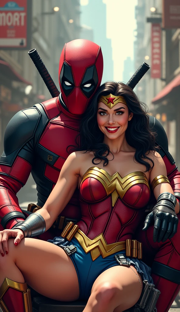 Wonder Woman in Deadpool's lap