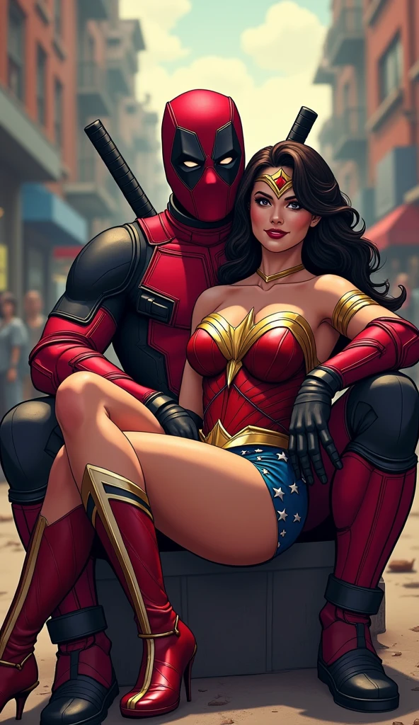 Wonder Woman in Deadpool's lap