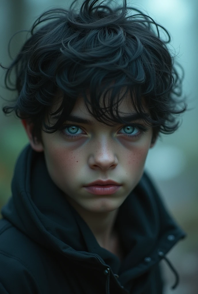a boy of about with dark hair and silver eyes