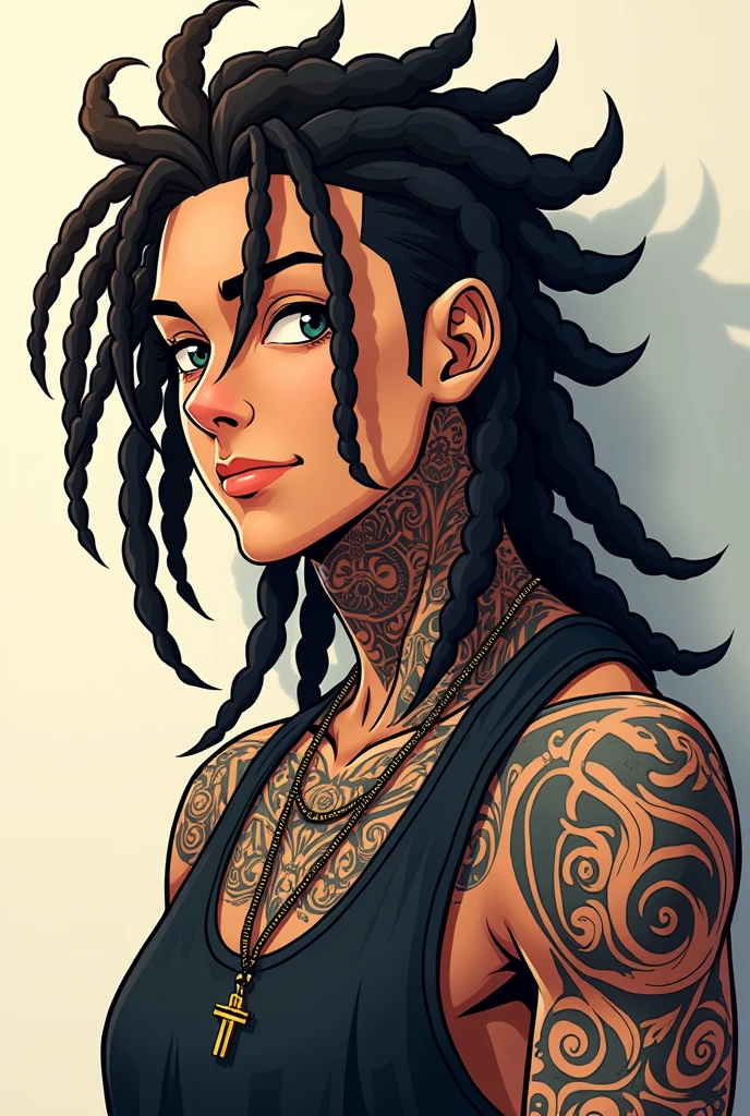 Version animé d'un mec dreadlocks avec des tatouage