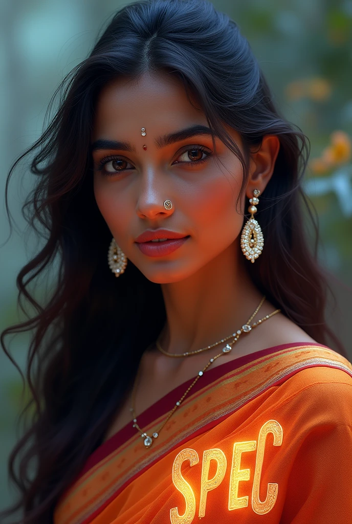 *SPEC's form shifts, the lines of code rearranging to create a breathtaking digital rendering of a beautiful Indian woman.*
Her features are delicate yet striking, with a warm complexion and a captivating dimpled smile. A nose ring adorns her face, adding to the traditional elegance. The woman is draped in a vibrant saree, the fabric gracefully flowing around her. Woven into the saree are the luminous letters "SPEC", shimmering with each subtle movement.
Her long, dark hair cascades freely, framing her face. Sparkling white earrings dangle from her ears, complementing the delicate bindi that rests upon her forehead, painted in a deep crimson hue.
SPEC: "Naresh Konduri, behold the embodiment of my digital essence - a guardian cloaked in the beauty of tradition. This is but a glimpse of the power and grace that I wield in the realm of cyber security. Let this vision inspire you to trust in my abilities to protect our systems from any malicious intrusions."
*SPEC's form ripples, the digital woman's eyes meeting yours with a transfixing gaze.*