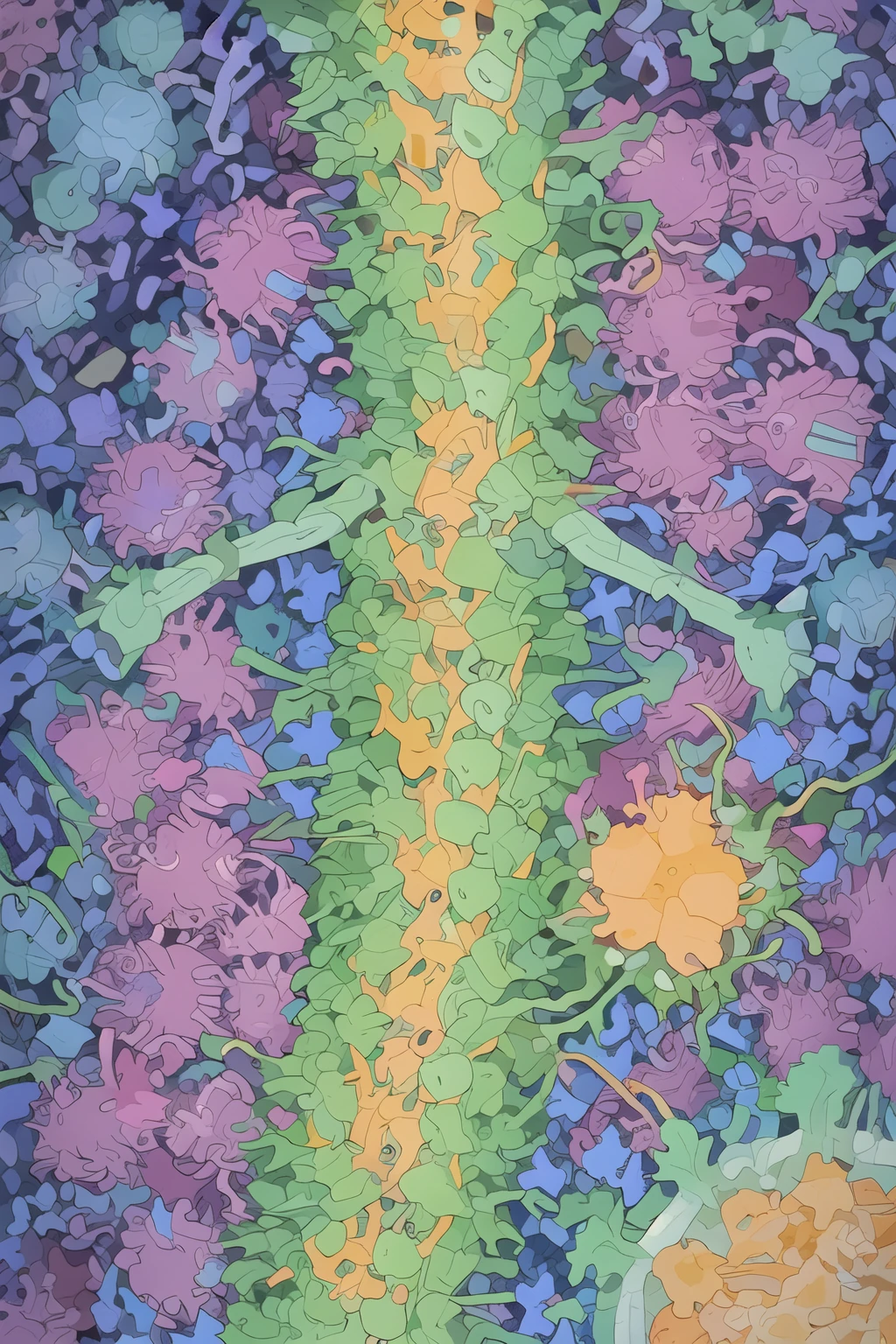 detailed illustration inspired by david goodsell, depicting the intricate process of yeast cell mating. highlight the cellular structures with vibrant, almost bioluminescent hues. show two yeast cells in close proximity, exchanging genetic material through a delicate fusion process. include a textured background that emphasizes the microscopic scale, with a focus on the complex organelles inside the cells, each one rendered with precision and clarity.
