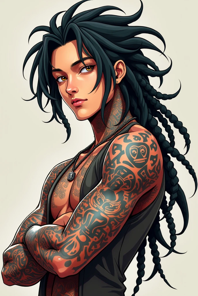 Version animé d'un mec dreadlocks avec des tatouage