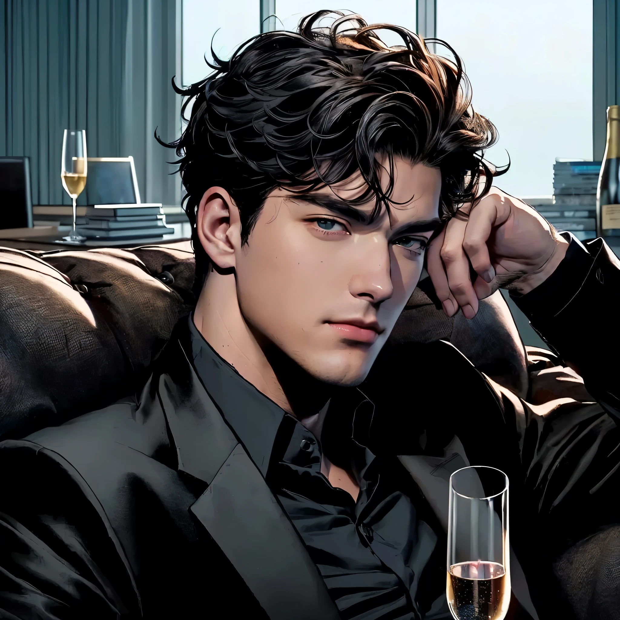 un primer plano de un hombre de traJe sosteniendo una copa de vino, Handsome boy in Demon Slayer art, handsome stunning realistic, handsome man anime, John romita mayor, handsome man, Peter Parker, Profile picture, Edmund Blair y Charlie Bowater, beautiful detailed face, J. c. LeyendeCker 8 K, Charlie Bowater and Mark Brooks