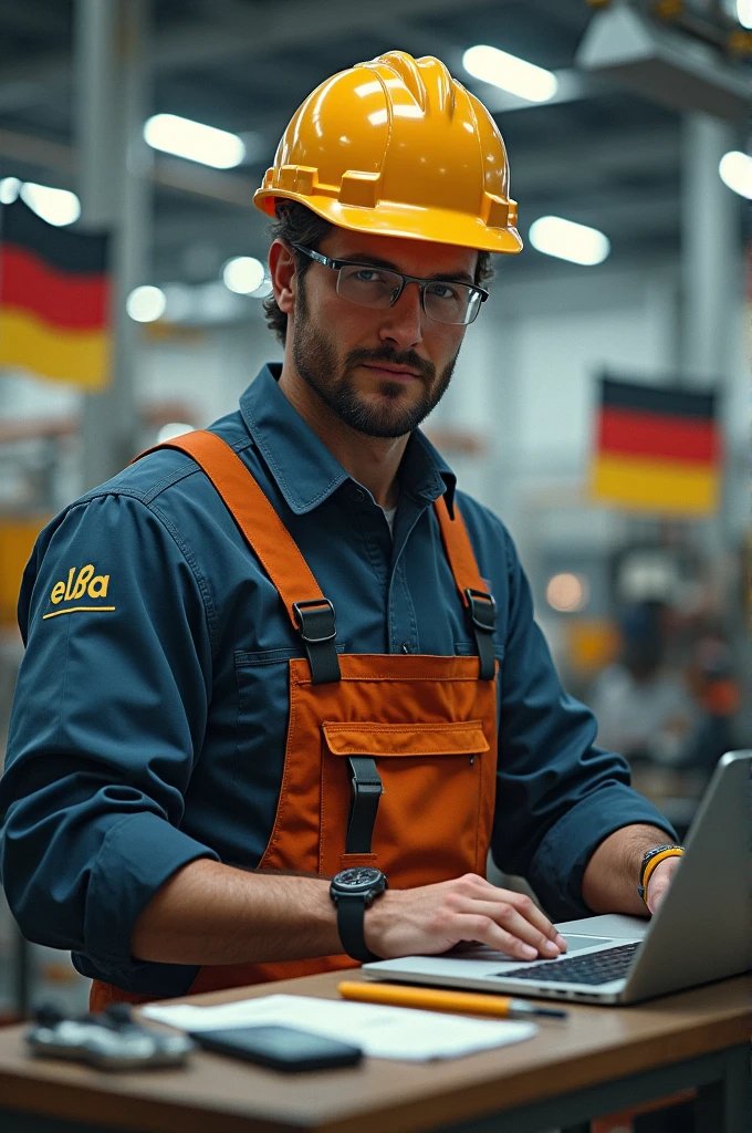 Electricsl engineer
Helmet snd work clothes
Factory
Paper
Euro
Laptop
Watch
Desk
Series
German flag
In front