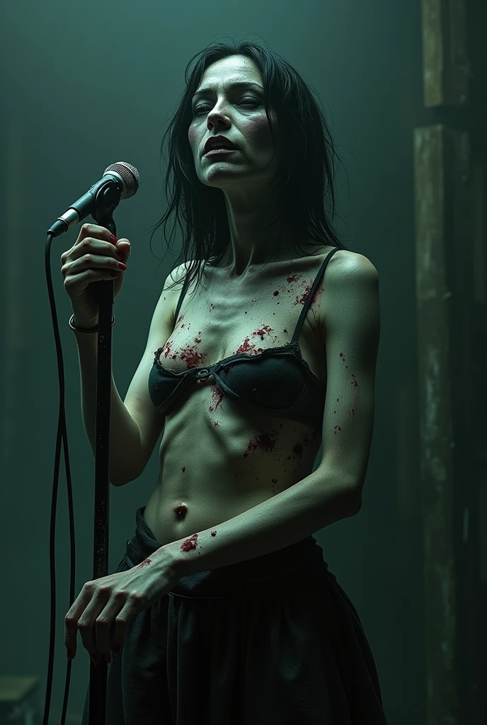 Bloody zombie female vocalist、tits、Hold the microphone、