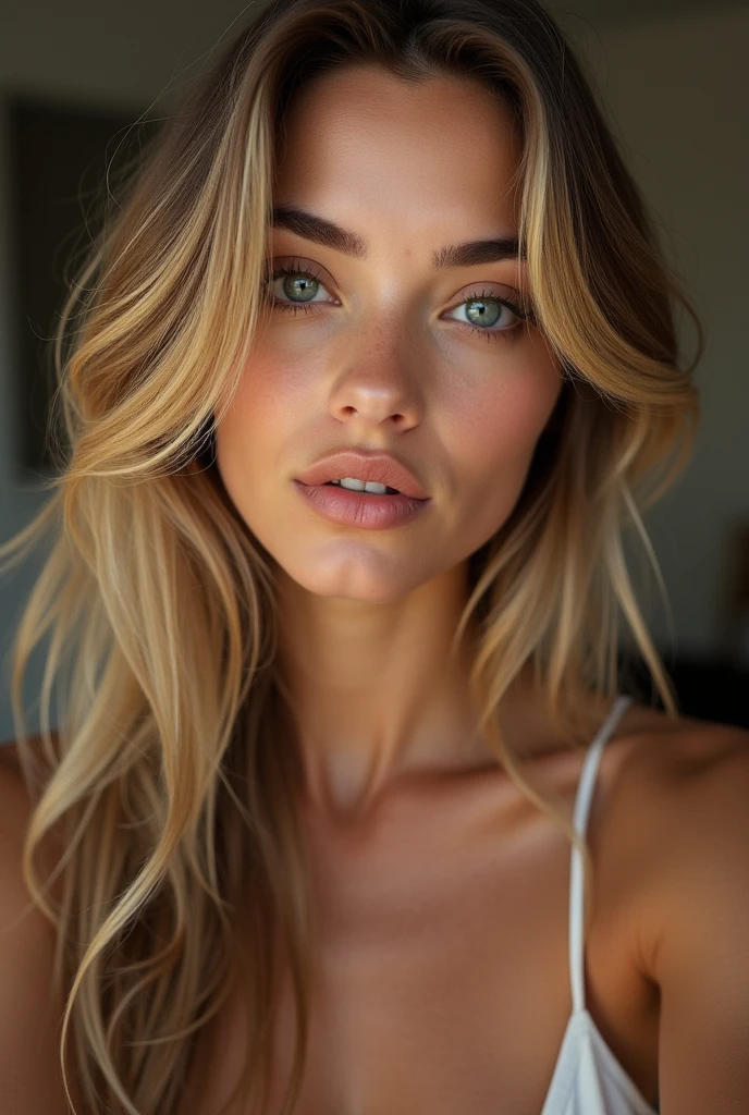 une belle fille aux longs cheveux blonds, yeux détaillés, nez, énerver, et les lèvres, tour effeil, prend un selfie avec son bras droit levé, une copine brune a coter de dos, (Meilleure qualité,4k,8k,haute résolution,Chef de&#39;ouvrages d&#39;art:1.2),ultra-détaillé,(Réaliste,photoRéaliste,photo-Réaliste:1.37),HDR,éclairage de studio,visage et corps très détaillés, portrait,Éclairage cinématographique,Éclairage dramatique,tons de couleurs chaudes,couleurs dramatique