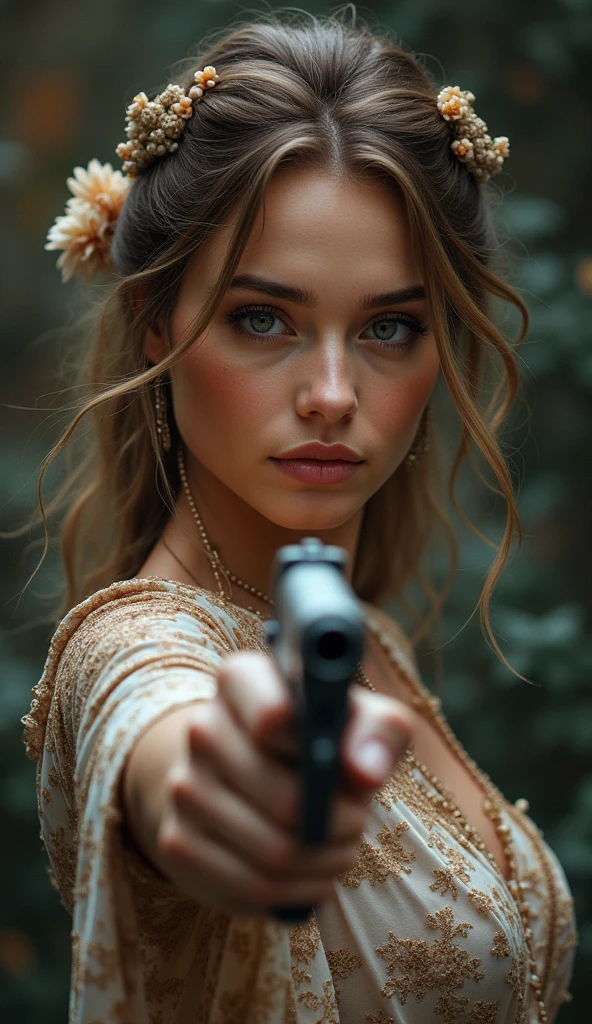 ultra HD, High details, best qualityer, goddess, handgun