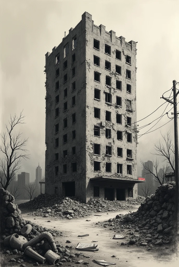 Bankrupt building company represented in a drawing