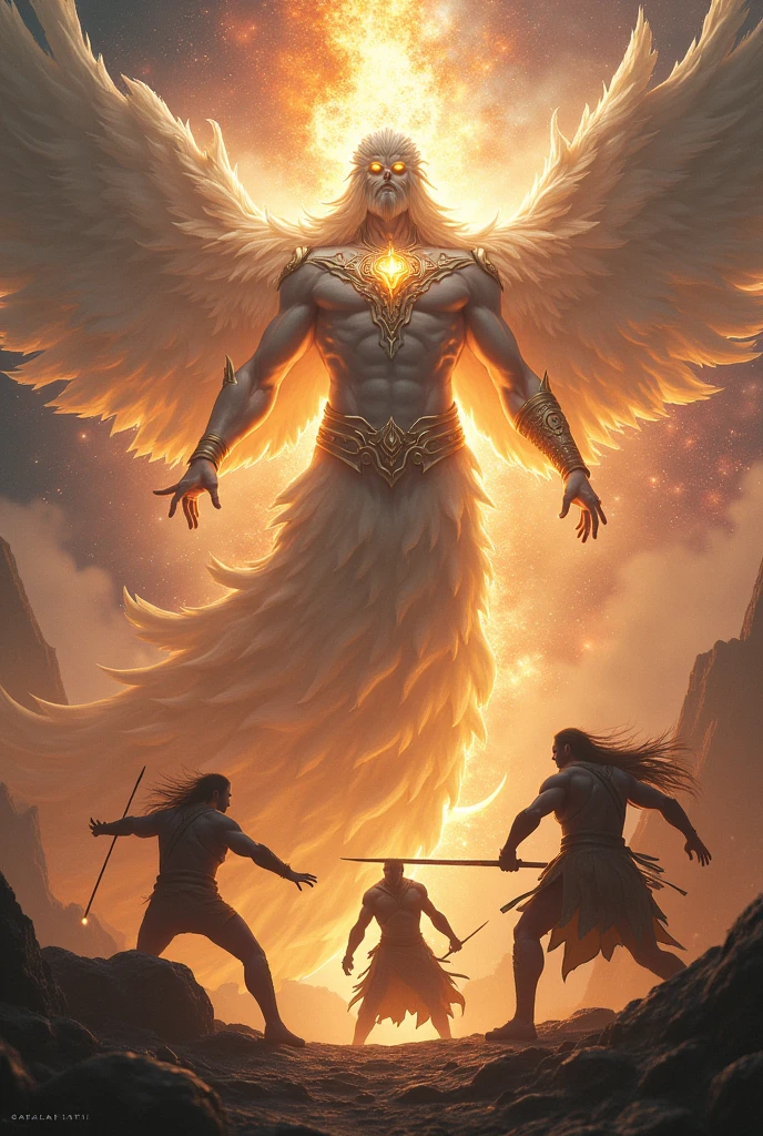 A god fighting three humans