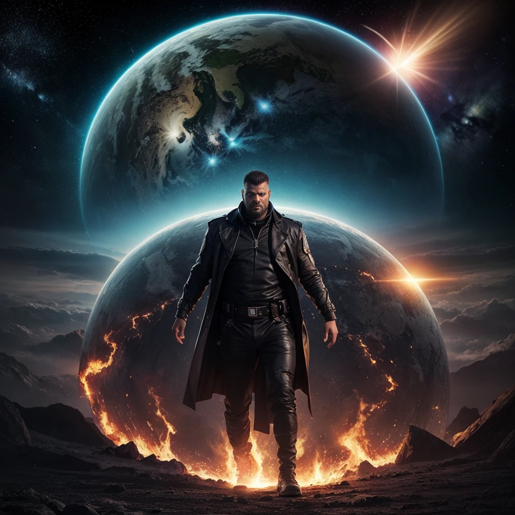 A new unique Allian, big, dengerous look, he entered in earth atmosphere, he has unique body, UFO behind him, HD quality, people seem him and existing, earth people face like anxiety and dipression front of dengerous allian 