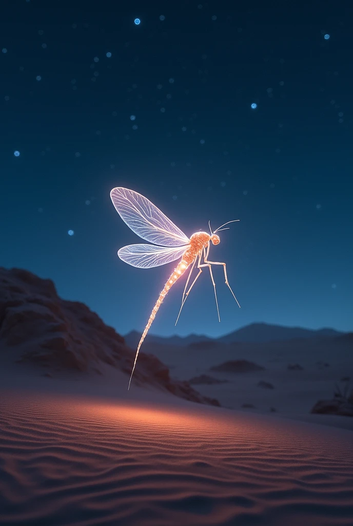  A mosquito of light in the desert night under a sky of hope