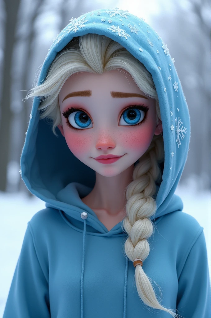 Elsa in blue hoodie