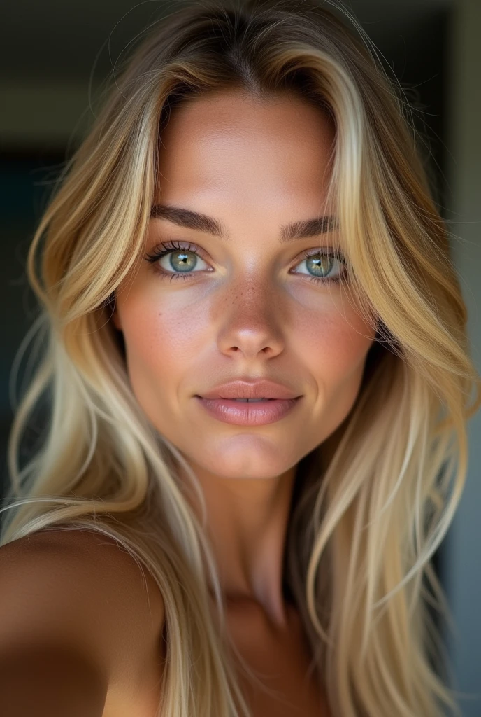 une belle fille aux longs cheveux blonds, yeux détaillés, nez, et les lèvres, se prend en selfie avec son bras droit, (Meilleure qualité,4k,8k,haute résolution,chef-d'œuvre:1.2),ultra-détaillé,(Réaliste,photoRéaliste,photo-Réaliste:1.37),HDR,éclairage de studio,visage et corps extrêmement détaillés, portrait,Éclairage cinématographique,Éclairage dramatique,tons de couleurs chaudes,couleurs dramatiques avec une qualité photographique réaliste, incluant des imperfections comme du bruit, des aberrations chromatiques ou un léger flou.