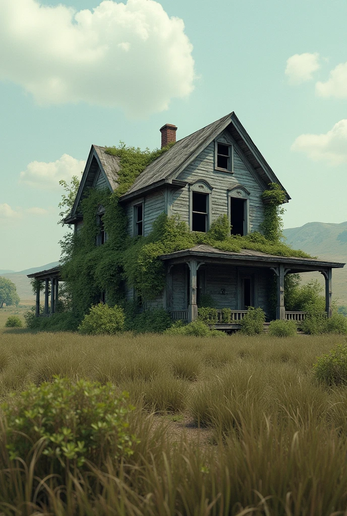 the farmhouse was abandoned and overgrown with weeds