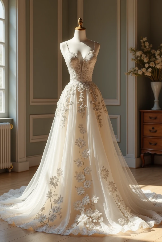 violet's wedding dress,flower dress,mannequin,European,Studio