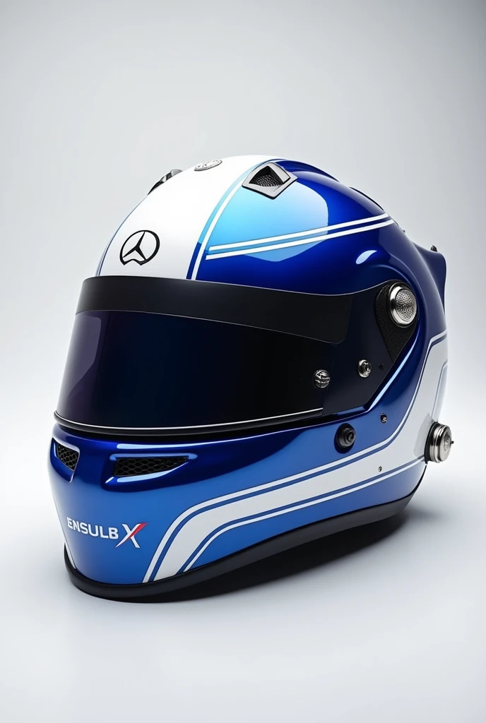A picture of a formula one racing helmet. The helmet is oxford blue (1D2D44) and white.