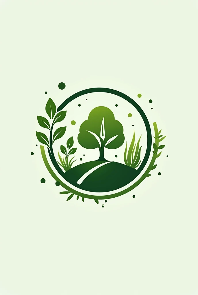 generates a circular logo about the maintenance of green areas with good quality and with some related object