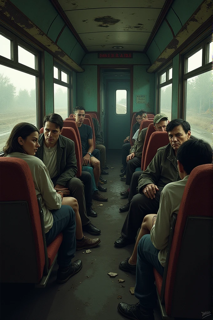 People in a train car in undignified conditions