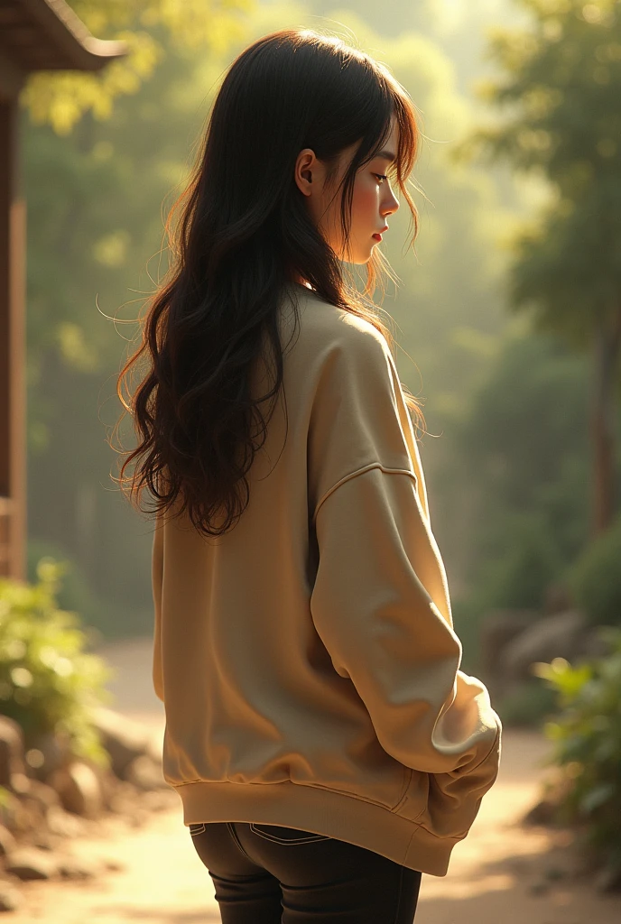 Girl from behind with a sweatshirt