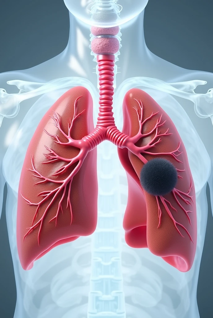 Real medical plate of a lung with a black spot