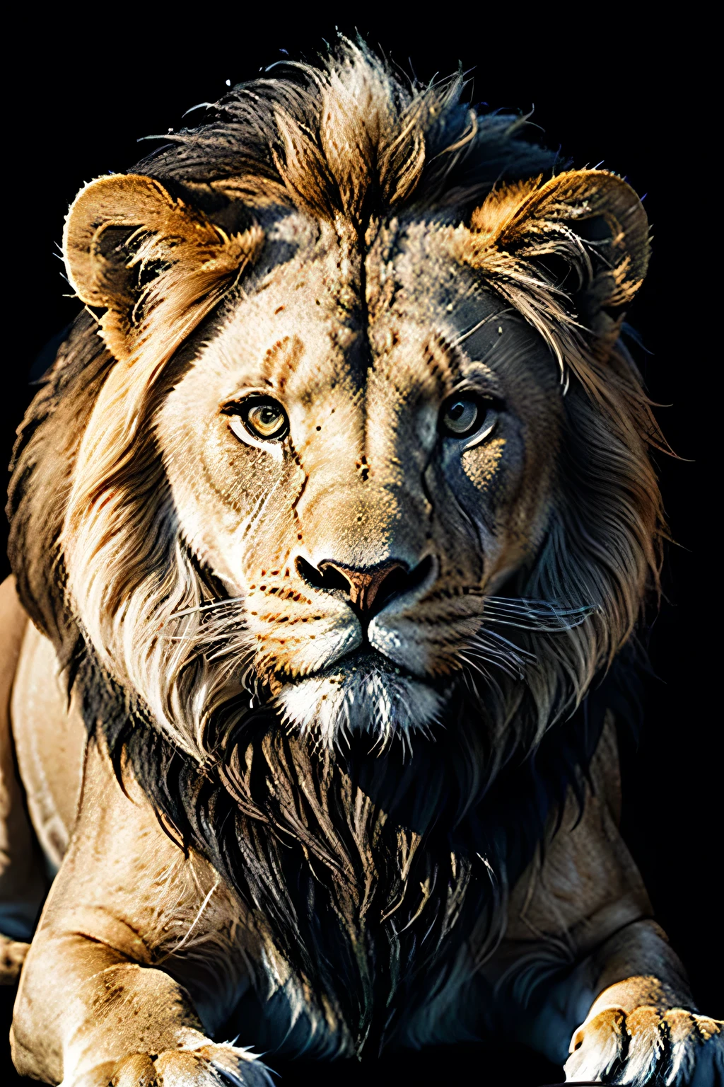 Create a lion image with black background and overlay