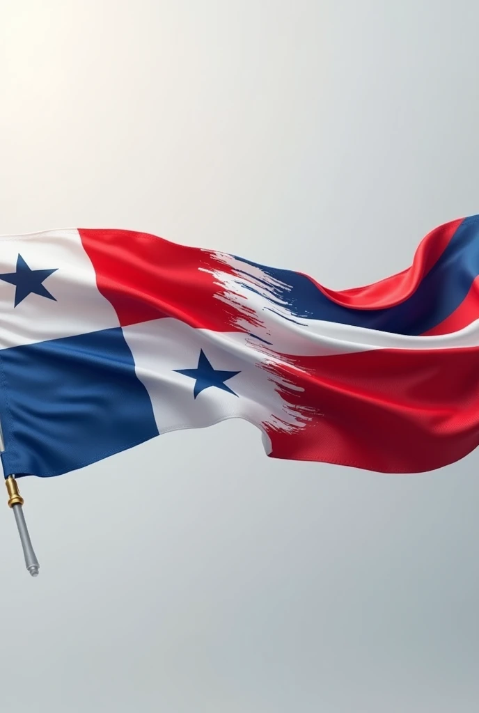 "The two flags of Panama and Costa Rica spread out WAVING together with the same flags spread out across the box. The left side should show the flag of Panama, while the right half features the flag of Costa Rica. The two flags should merge smoothly in the center thus symbolizing unity and friendship.. The background should be simple and neutral to keep the focus on the knot. "