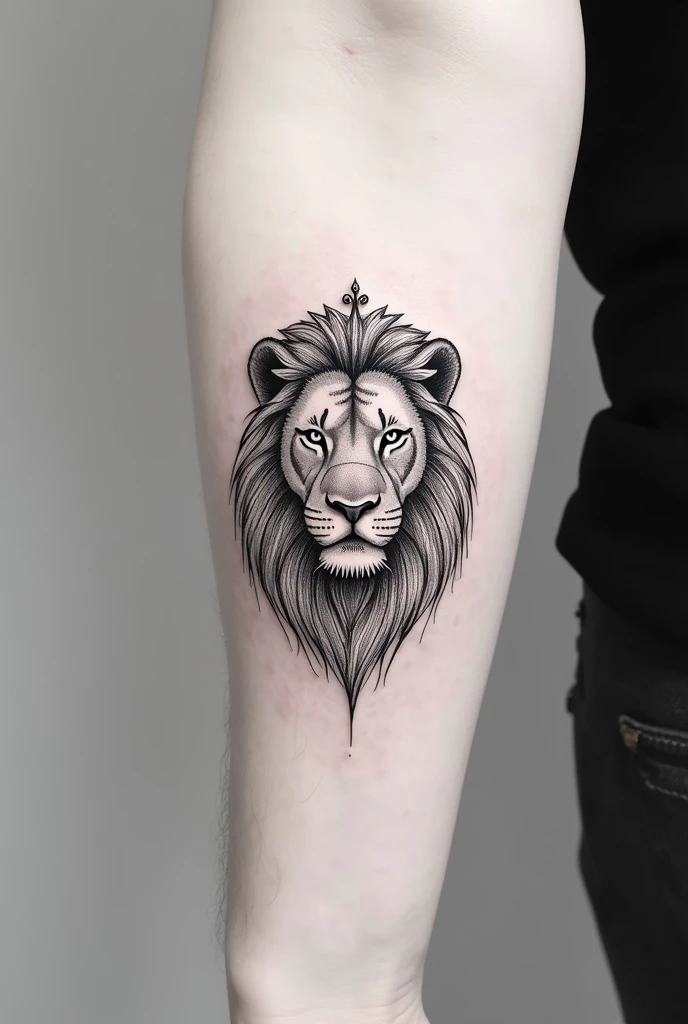 Create a micro realistic minimalist tattoo of a badass royal animal in black and white pointillism