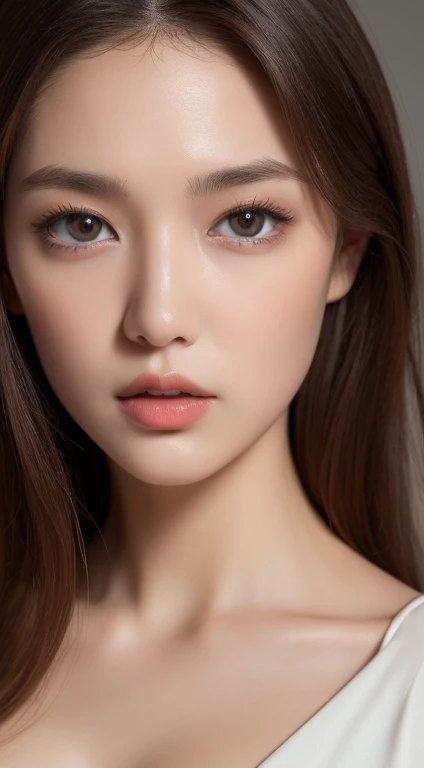 ?????? exposure、((Best quality, 8k, Masterpiece :1.3)), pretty woman, 1girl, huge breasts :1.3, (abs, slender figure :1.1), dark brown hair, ultra-detailed face, detailed lips, detailed eyes, double eyelid,Upper Body