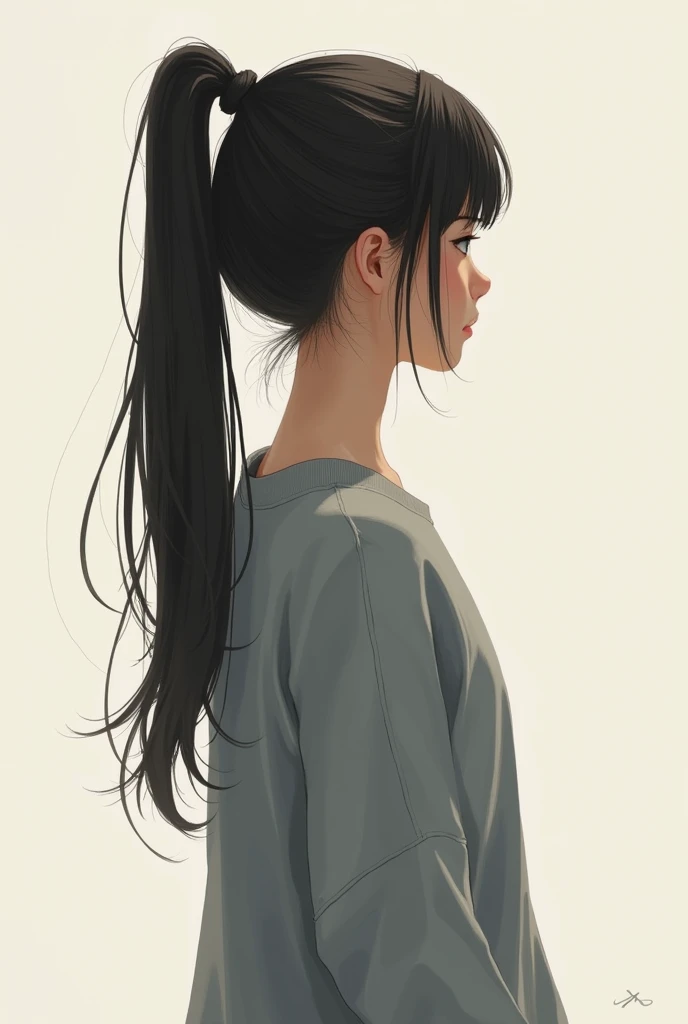 Girl from behind with a ponytail in her hair and a sweatshirt