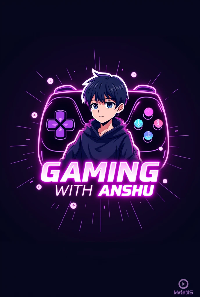 This is a gaming logo that features the name "GAMING WITH ANSHU" in a futuristic font and a neon purple color. and Boy Anime avtar, The logo also has a stylized controller icon and a YouTube play button in the background. The logo is designed to be attractive and eye-catching, and to appeal to gaming enthusiasts and YouTube viewers. I hope you like it.Text must be correct in spelling and must note that font must be futuristic