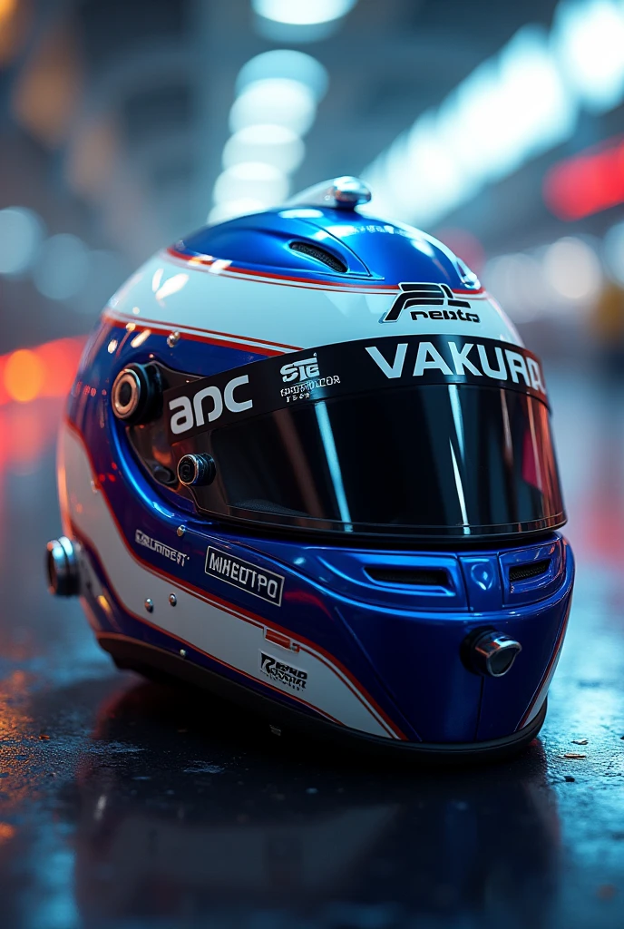 A picture of a formula one racing helmet. The helmet is oxford blue (1D2D44) and white.