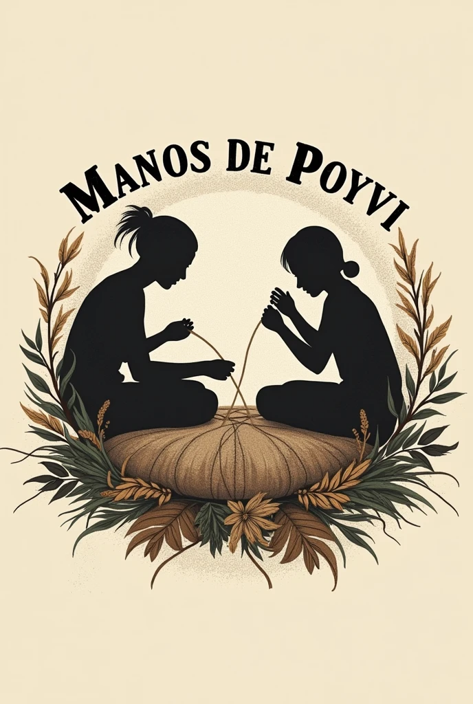 A logo for a company whose name is Manos de poyvi, The logo can have silhouettes of hands working on a fabric of natural threads, with details of threads and textures that highlight the craftsmanship, The image must have the name of the company, which is Manos de Poyvi