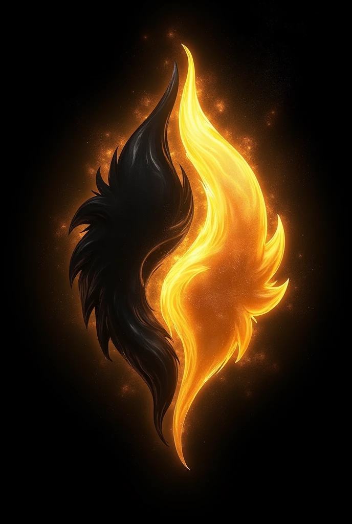((Best Quality)), ((masterpiece)), (detailed), an aura of fusion in anime style, all golden color, with the black silhouette of two RPG skill icons merging together, simple in the center. With a black background.