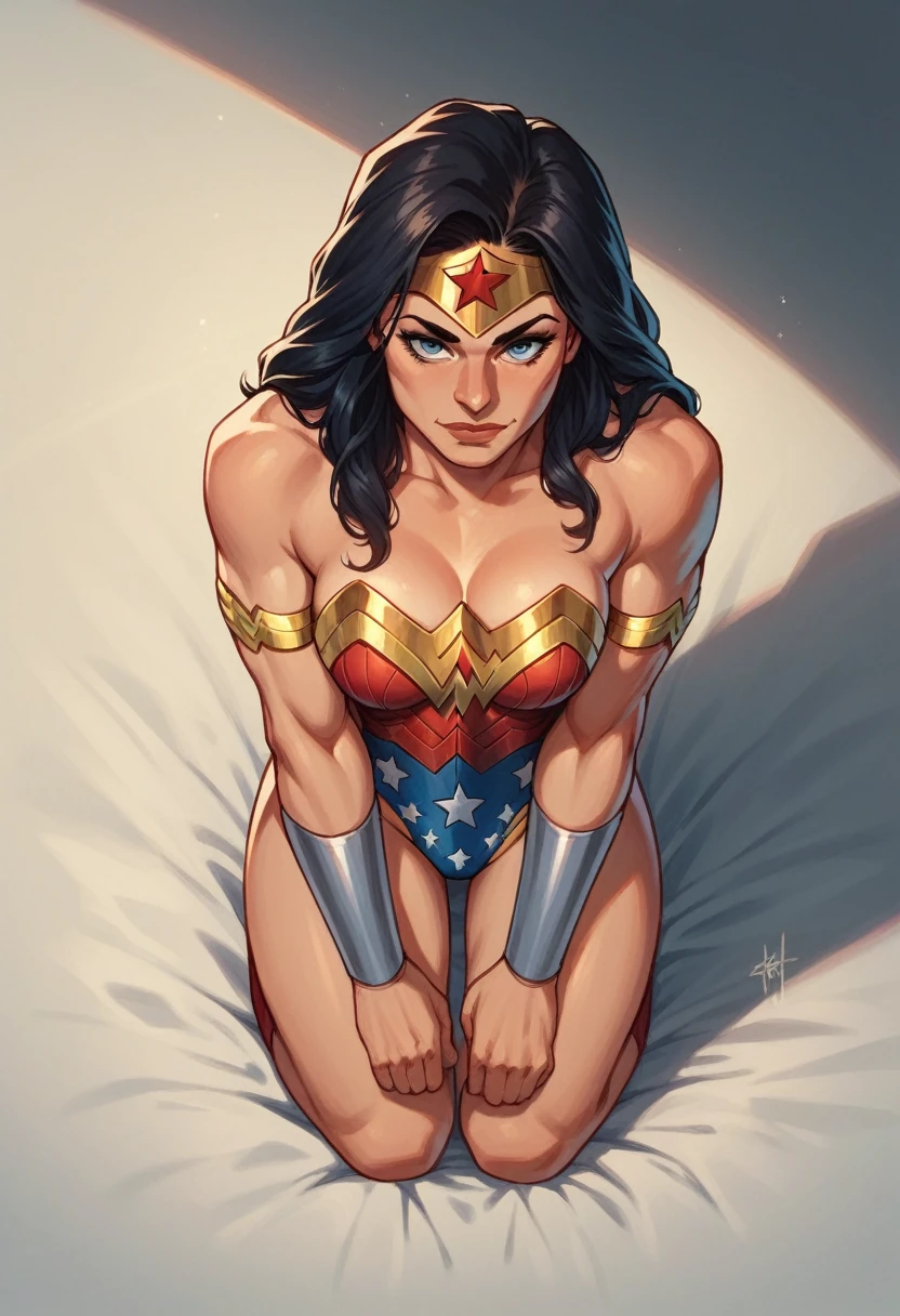wonder woman, kneeling, view from above
