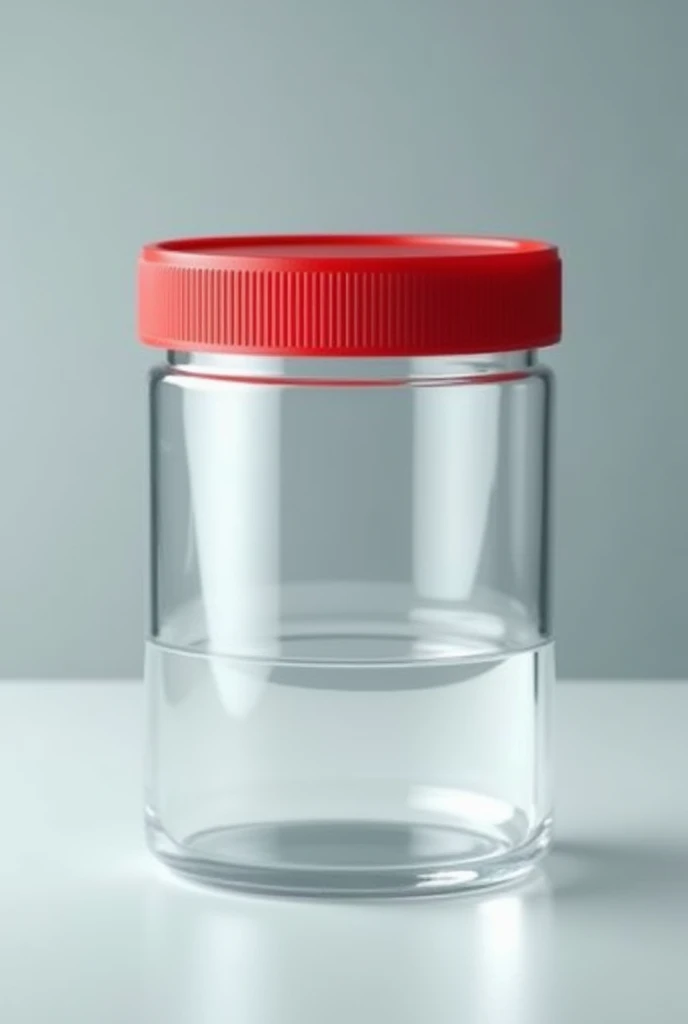 Make me a picture of a red-lidded fecal collection jar with a stool sample