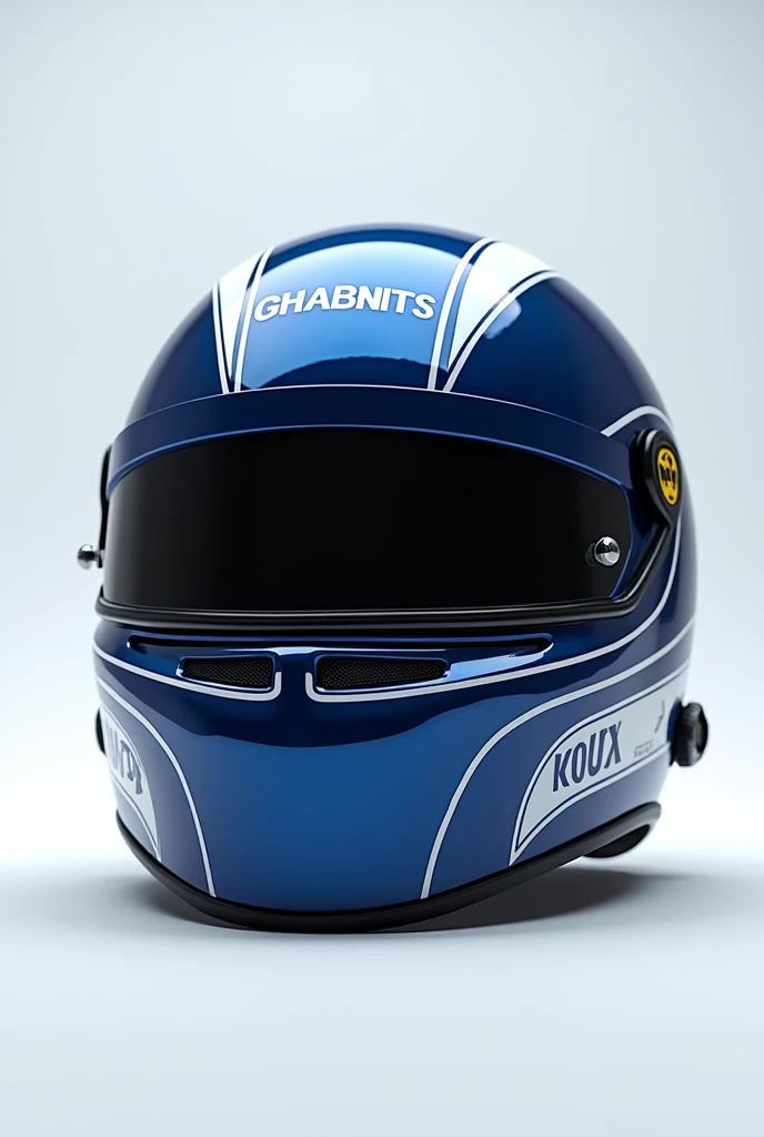 A picture of a formula one racing helmet. The helmet is oxford blue (1D2D44) and white.