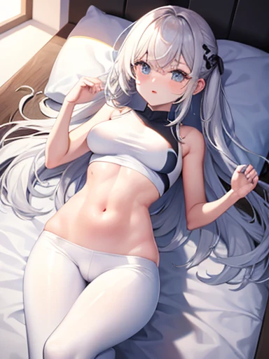 Highest quality,Highest quality,Overlooking,Emphasize the abdomen,White tight pants,navel,navelピアス