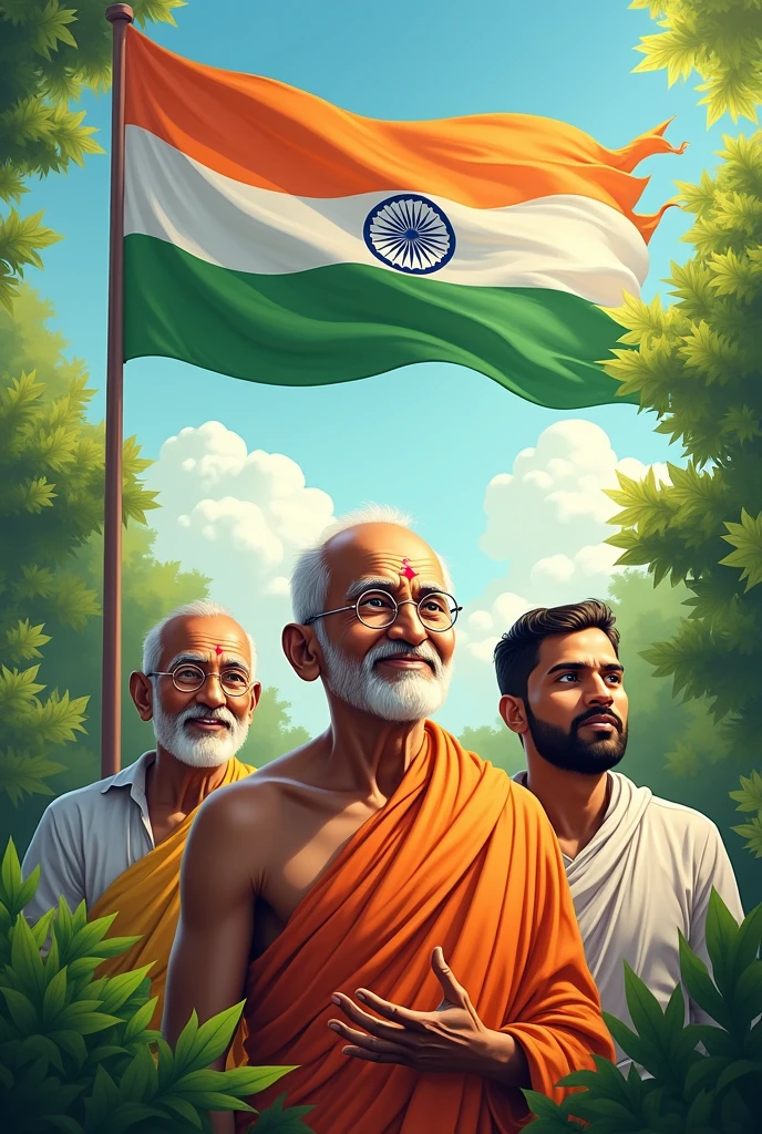 Indian independence day
with Indian flag and heroes