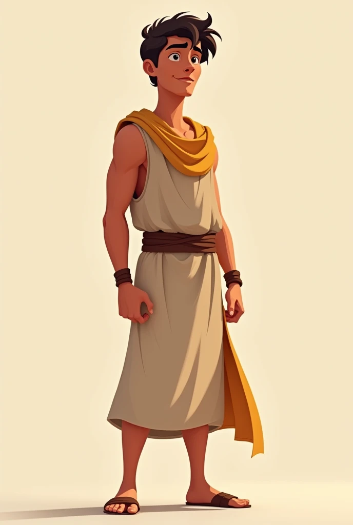 full body young man from biblical times david pixar style simple design body covered confident young face