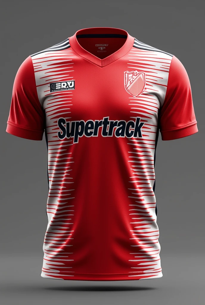 Soccer jersey with white and red colors, with the Supertrack logo