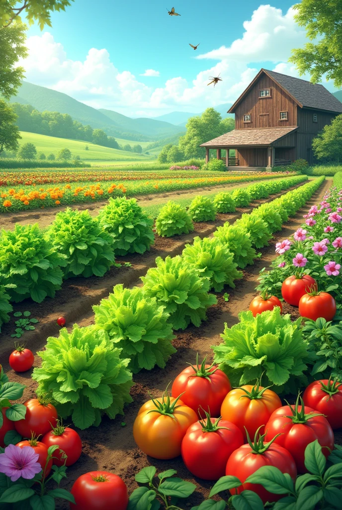 the flowers and lettuce tomatoes grew again on the farm