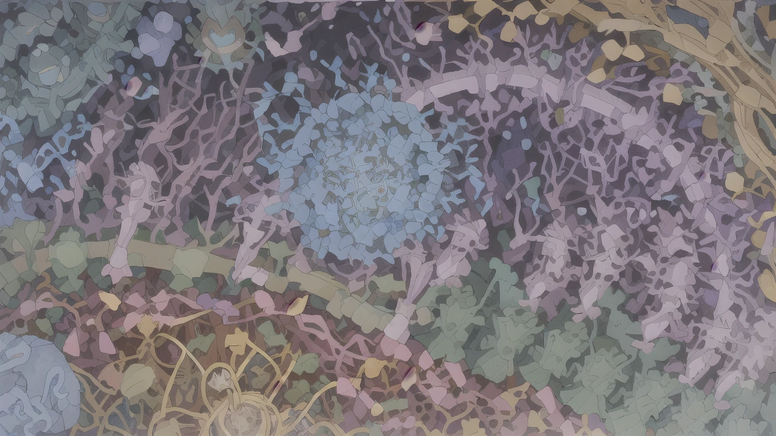  image centered on the AlphaSeq assay process in a fantastical biotech lab. the scene should capture the delicate moment where tiny, glowing yeast cells interact under a beautifully detailed, softly lit microscope. the microscope itself should have a whimsical, almost steampunk design, with intricate gears and glass elements that blend seamlessly with the natural environment. surrounding the cells, glowing particles swirl, adding a magical aura to the scientific process. robotic arms, adorned with elegant, organic designs, carefully manage the yeast cultures, their movements precise yet gentle.

in the background, a large wooden desk is cluttered with parchment papers, sketches of DNA sequences, and colorful, hand-labeled vials. the lab should have warm, golden lighting streaming through a large window, casting gentle rays across the scene, highlighting the wonder and beauty of the process. lush green plants in pots and whimsical mechanical gadgets are scattered around, blending nature with technology in a harmonious, Miyazaki-inspired style. the overall vibe should be one of curiosity, discovery, and the magical potential of science, all wrapped in a cozy, enchanting atmosphe